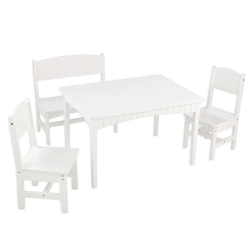 La Table Nantucket avec son Banc et Ses 2 Chaises - Blanche