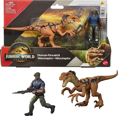 Jurassic World Rebirth Duncan Kincaid & Velociraptor Figures Pack, 3.75-inch Scale