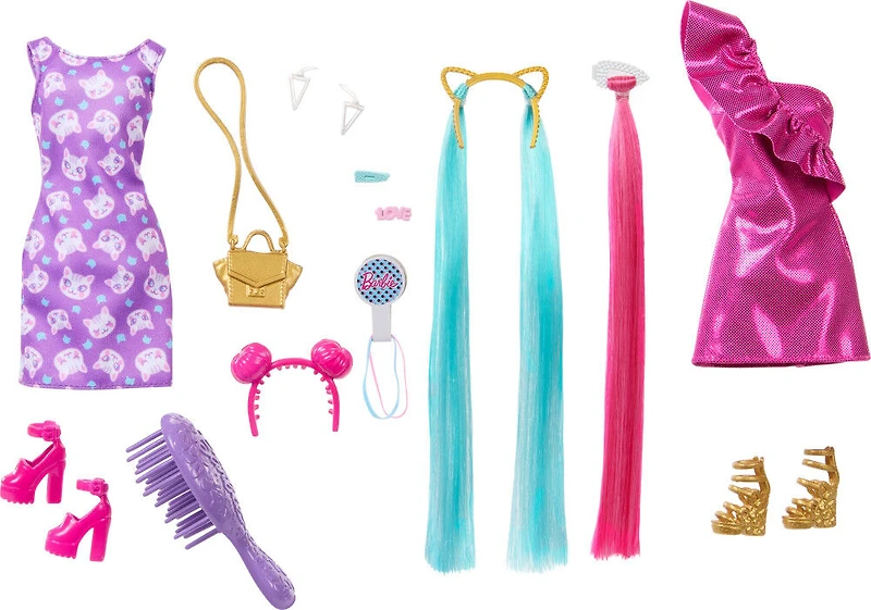 Barbie Ultra Chevelure Poupée, robes, 10accessoires de coiffure