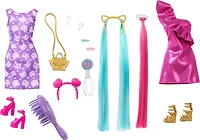Barbie Ultra Chevelure Poupée, robes, 10accessoires de coiffure