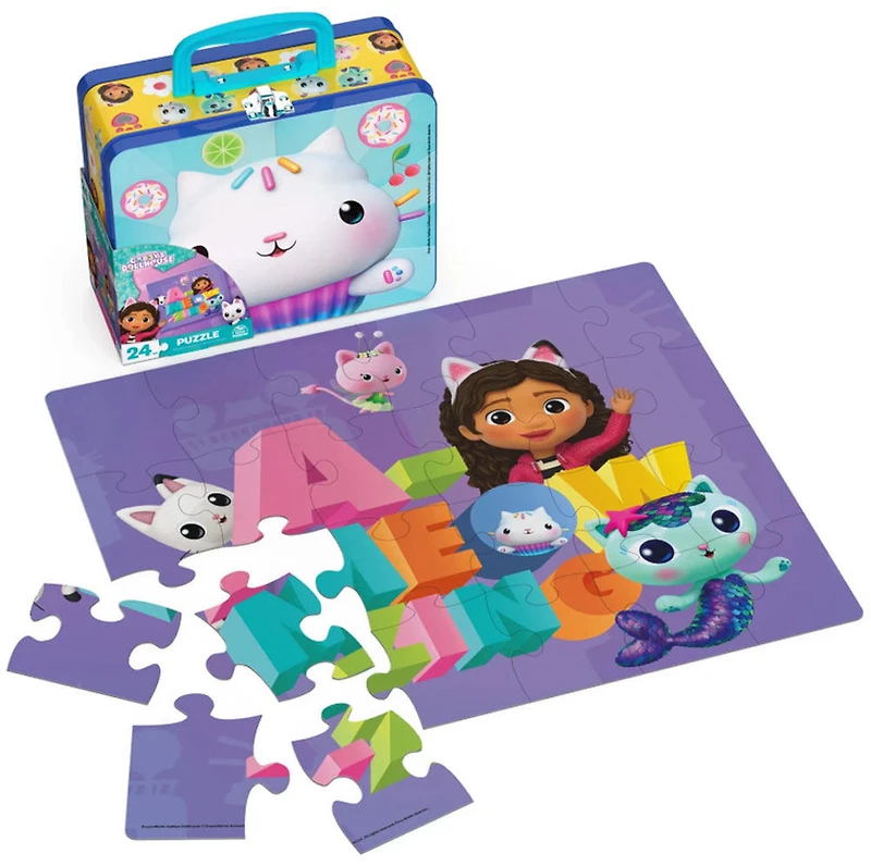 Gabby's Dollhouse Tin Lunch Box with 24pc Puzzle