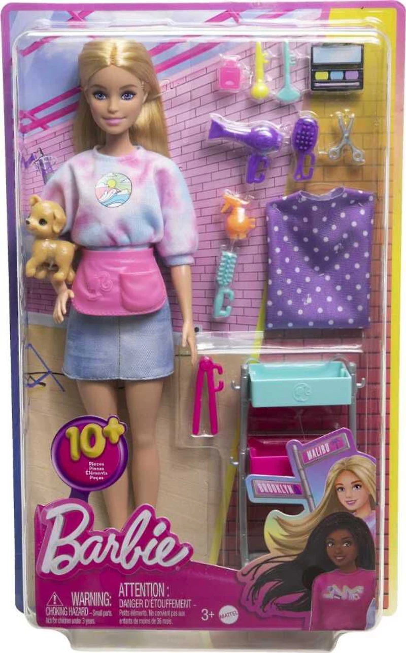 Barbie - Malibu - Coffret de jeu - Poupée Coiffeuse et 14 accessoires