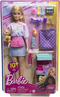 Barbie - Malibu - Coffret de jeu - Poupée Coiffeuse et 14 accessoires