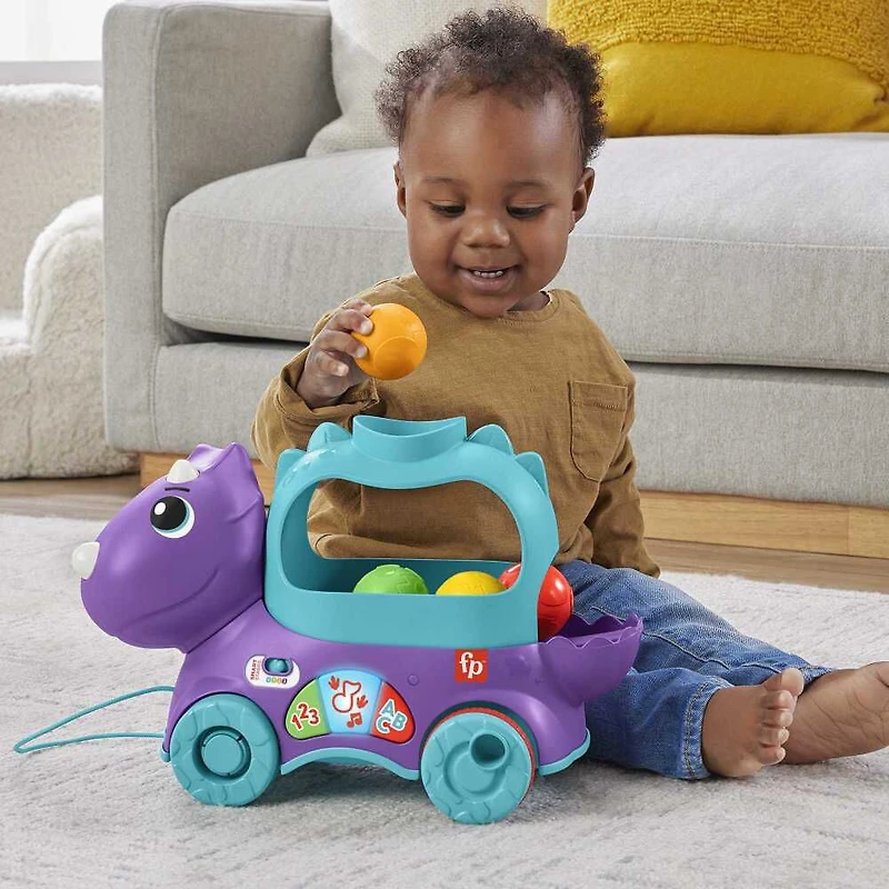 Fisher-Price Toddler Poppin' Triceratops Dinosaur Pull Toy - Multi-Language Version