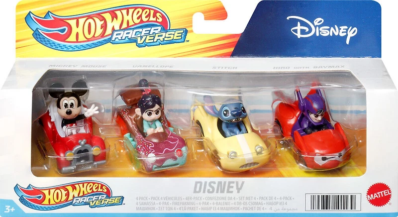 Hot Wheels RacerVerse-Coffret de 4 voitures en métal-Pilotes Disney