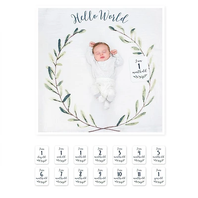 Lulujo -Baby's 1st Year Milestone Blanket Hello World Wreath