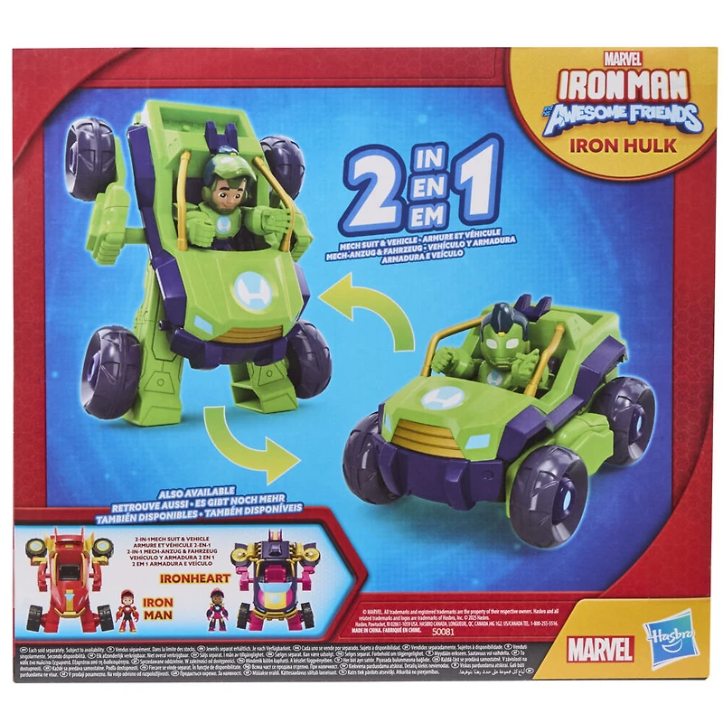 Marvel Iron Man et ses super amis Iron Hulk 2-en-1 Combinaison mécanique et véhicule, figurine articulée et véhicule jouet