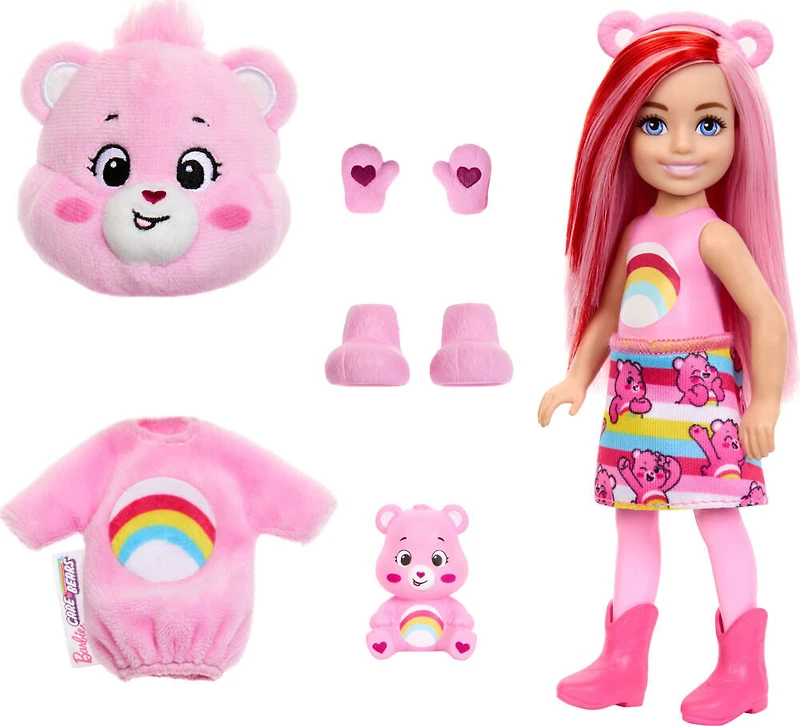 Barbie Cutie Reveal Chelsea Doll & Accessories, Care Bears Series, Small Doll with Costume & 6 Surprises (Styles May Vary)