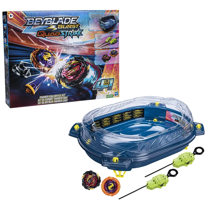 Beyblade Burst QuadStrike, set de combat Thunder Edge avec arène Beystadium, 2 toupies et 2 lanceurs