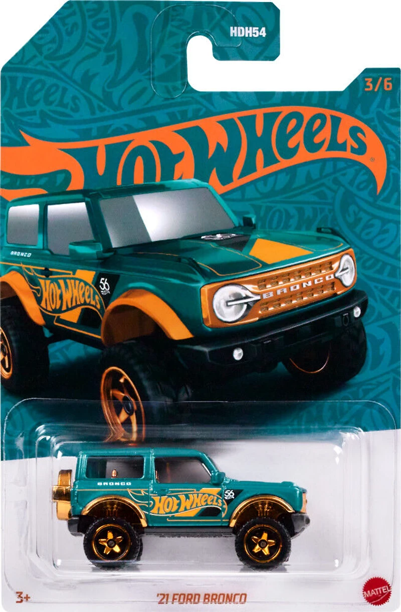 Hot Wheels 1:64 Échelle Moulage Sous-Bois Ford Bronco Turquoise- & Déco de couleur cuivre