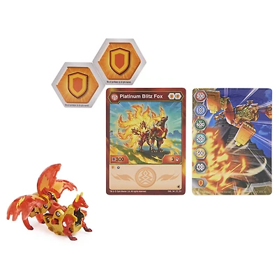 Bakugan Evolutions, Blitz Fox (Rouge), Bakugan True Metal Platinum Series, 2 BakuCores et carte Personnage
