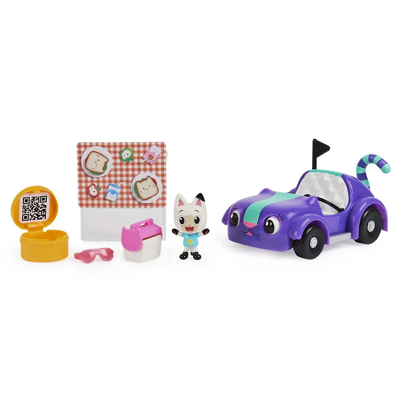 Gabby et la maison magique – Petite voiture Carlita avec figurine Pandy Paws à collectionner et 2 accessoires