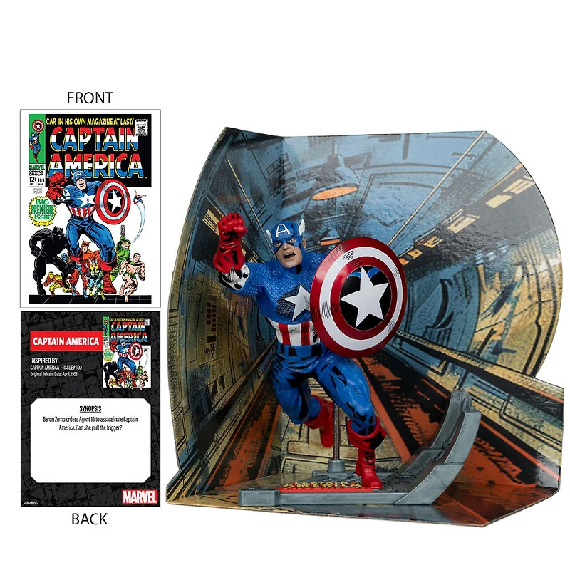 Marvel Captain America à l'échelle 1:10ème, pièce de collection avec scène (Captain America n°100)