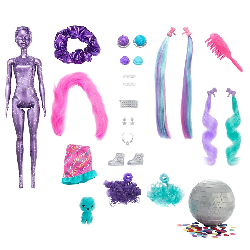 Barbie Color Reveal Glitter! Hair Swaps Doll, Glittery Purple with 25 Surprises