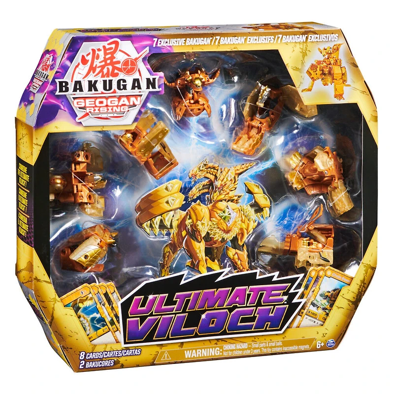 Bakugan, Ultimate Viloch, Bakugan exclusif 7 en 1, avec BakuCores et cartes à collectionner, figurine articulée Geogan Rising à collectionner