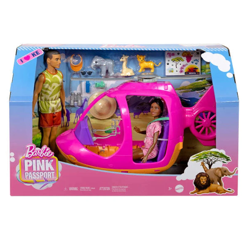 Barbie Pink Passport Kenya Adventure Dolls & Playset with Toy Helicopter