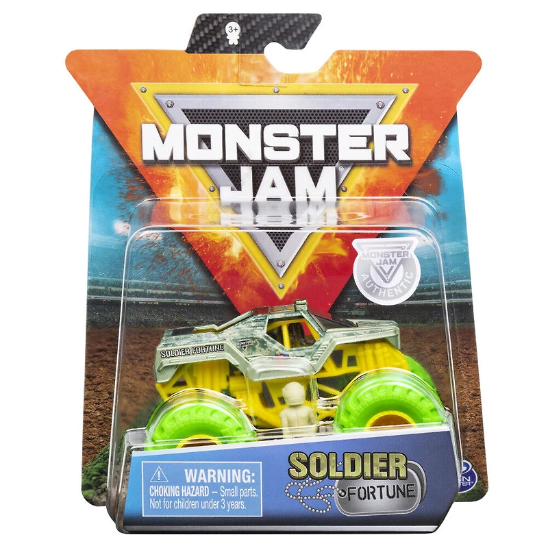 Monster Jam, Monster truck authentique Soldier Fortune en métal moulé à l'échelle 1:64, série Nitro Neon