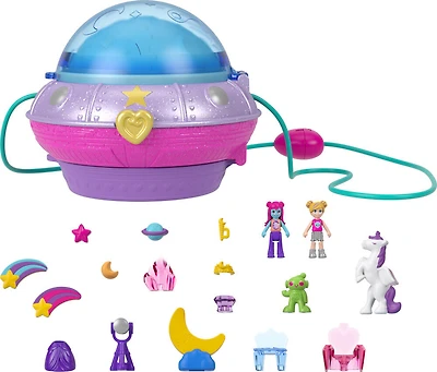 Polly Pocket-Coffret Soucoupe Volante, 2 figurines, 15 accessoires