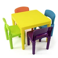 Kids Plastic Table and 4 Chairs, Yellow