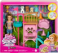 Barbie Poupée et Coffret Parcours d'Obstacles avec poupée, 3 figurines de chiens et accessoires