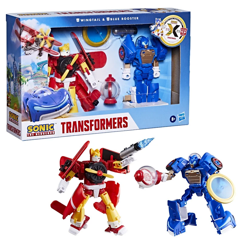 Transformers Collaborative Sonic the Hedgehog x Transformers, figurines Wingtail et Blue Booster