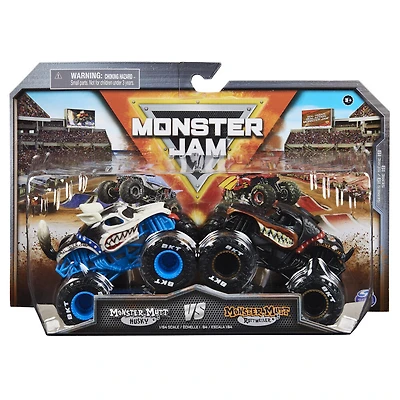 Monster Jam, Monster trucks officiels en métal moulé Monster Mutt Rottweiler Vs. Monster Mutt Husky, échelle 1:64, jouets pour garçons à partir de 3 ans