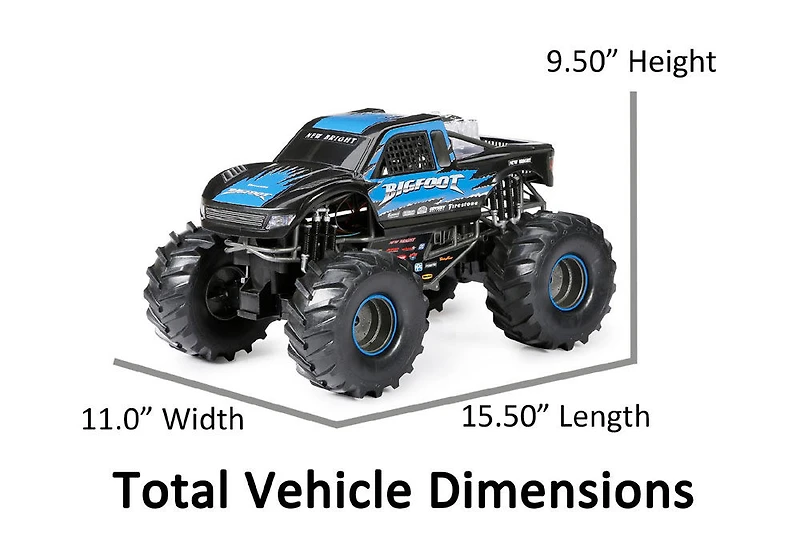 Camion Monster Bigfoot radiocommandé avec lumières et sons, échelle 1:10