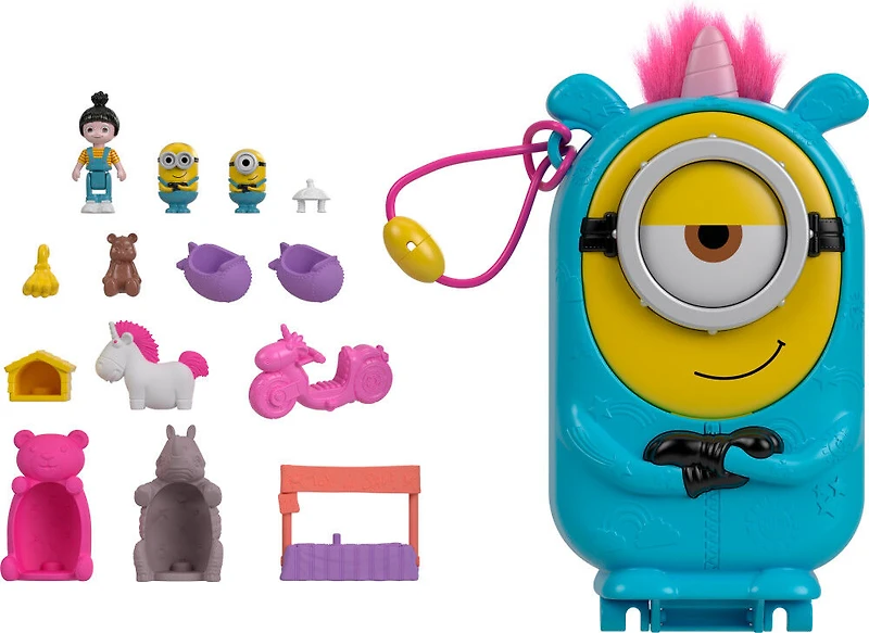 Polly Pocket Playset, Minions Compact with 9 Accessories, 1 Doll, 2 Minions and Unicorn Toy