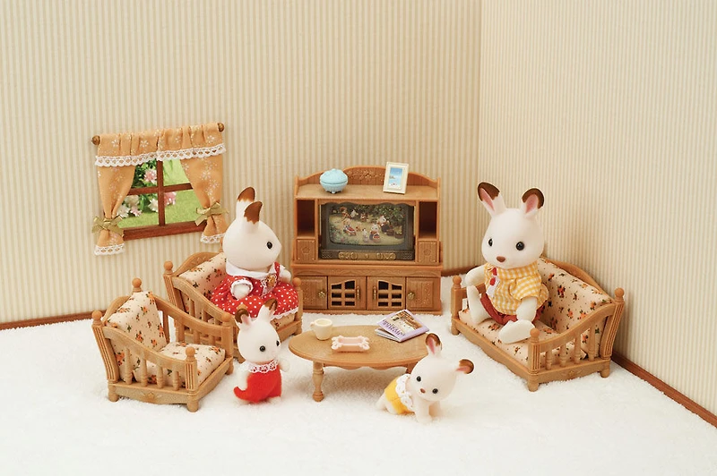 Calico Critters Ensemble de salon confortable, meubles et accessoires de maison de poupée