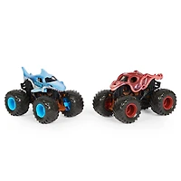 Monster Jam, Coffret de 2 monster trucks officiels en métal moulé Megalodon vs. Octon8er qui changent de couleur, échelle 1:64