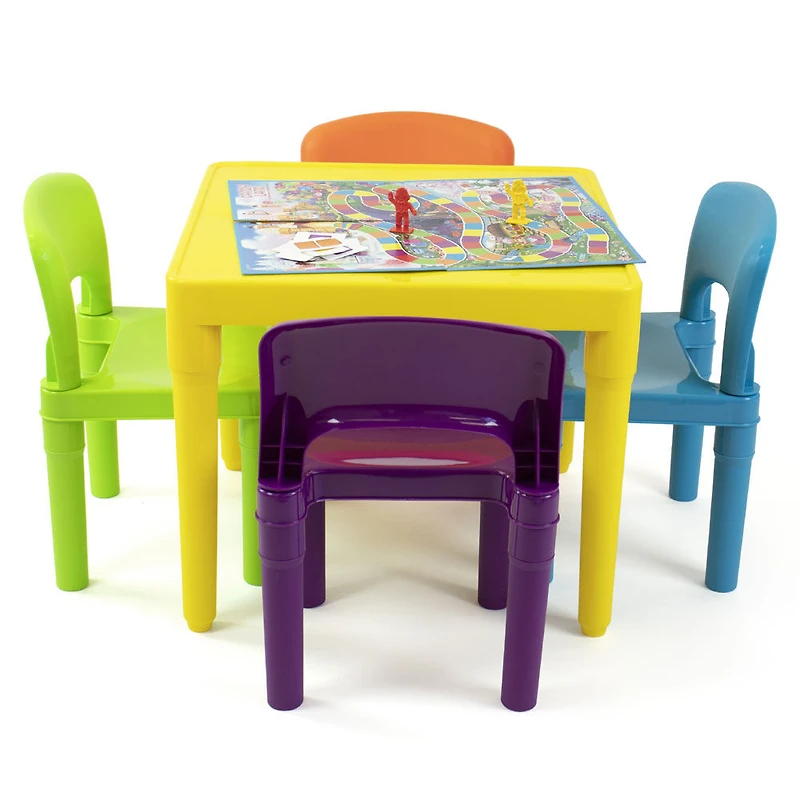 Kids Plastic Table and 4 Chairs, Yellow