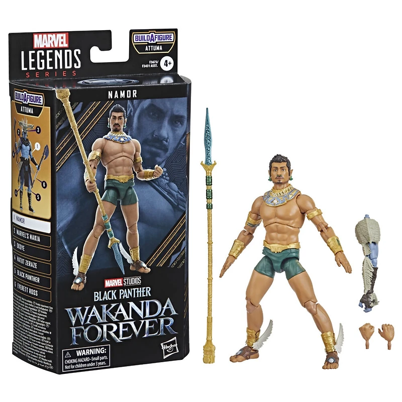 Marvel Legends Series Black Panther Wakanda Forever Namor 6-inch MCU Action Figure Toy, 3 Accessories, 1 Build-A-Figure Part