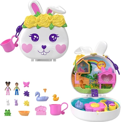 Polly Pocket-Coffret Jardin Lapin 2 mini-figurines et 12 accessoires