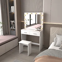 White Vanity with Mirror 140cm and Stool 43cm
