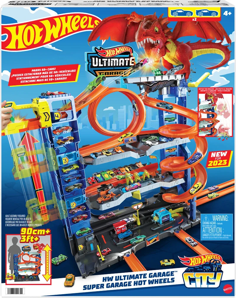 Hot Wheels  Ville  Méga Garage, 2véhicules, rangement pour 50+ véh.