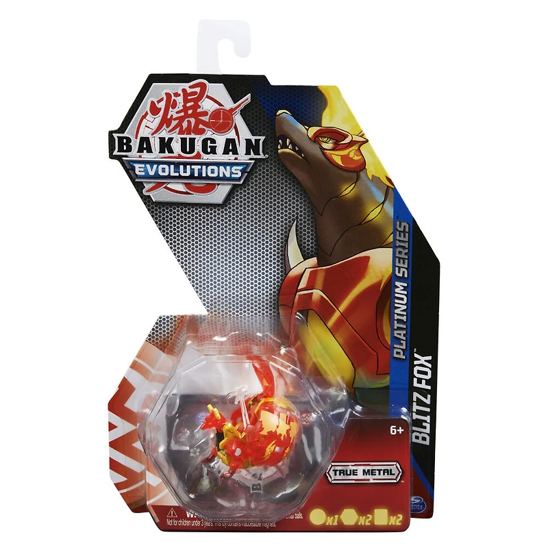 Bakugan Evolutions, Blitz Fox (Rouge), Bakugan True Metal Platinum Series, 2 BakuCores et carte Personnage