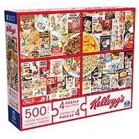 Kellogg's, Coffret de 4 puzzles, 500 pièces qui se combinent pour former un méga puzzle : Cocoa Krispies, Corn Flakes, Fruit Loops, Rice Krispies