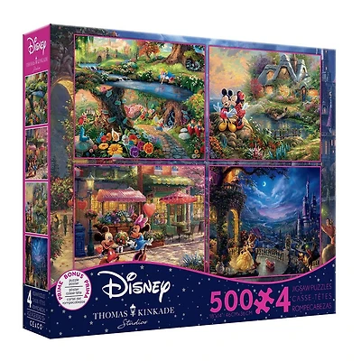 Ceaco Thomas Kinkade Disney 4-en-1 500 pièces Puzzle Multipack (Alice, Mickey, La Belle et la Bête)