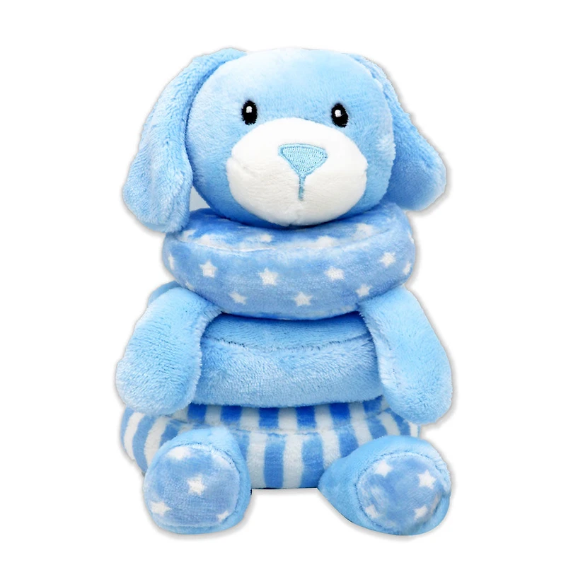 Jouet d’activité à empiler en peluche Bab & Tot : Chien Bleu