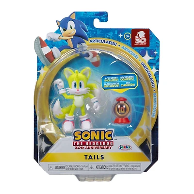  Figurine de 4 pouces Sonic - Tails moderne (NEON) avec Boîte de super anneau comme accessoire