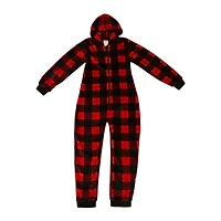 J&L Designs Adult Buffalo Plaid Hooded Fleece Jumpsuit