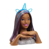 Tête de Coiffure "Paillettes et C'est Parti" Barbie De Luxe à 20 Eléments - Cheveux Bruns