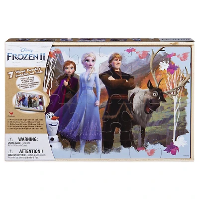 Frozen 2 Jigsaw Puzzles for Kids, Set of 7 Wood Puzzles with Storage Box, for Families and Kids Ages 4 and up