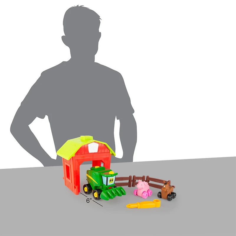 John Deere Build-A-Buddy - Corey Combine Avec Une Grange, La Clôture, Un Cochon, Un Cheval Et Un Tournevis