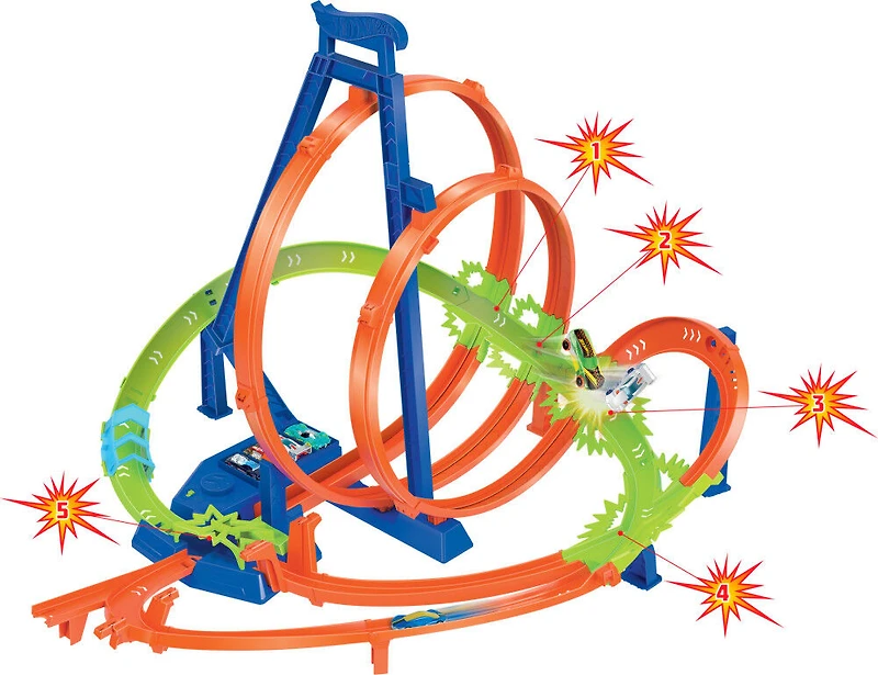 Hot Wheels Track Set with 5 Crash Zones, Motorized Booster and 1 Hot Wheels Car