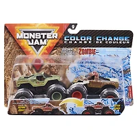 Monster Jam, Coffret de 2 monster trucks officiels en métal moulé Soldier Fortune Black Ops vs Zombie qui changent de couleur, échelle 1:64