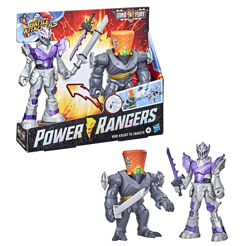 Power Rangers Dino Fury Battle Attackers, pack de 2, Void Knight vs. Sangeye