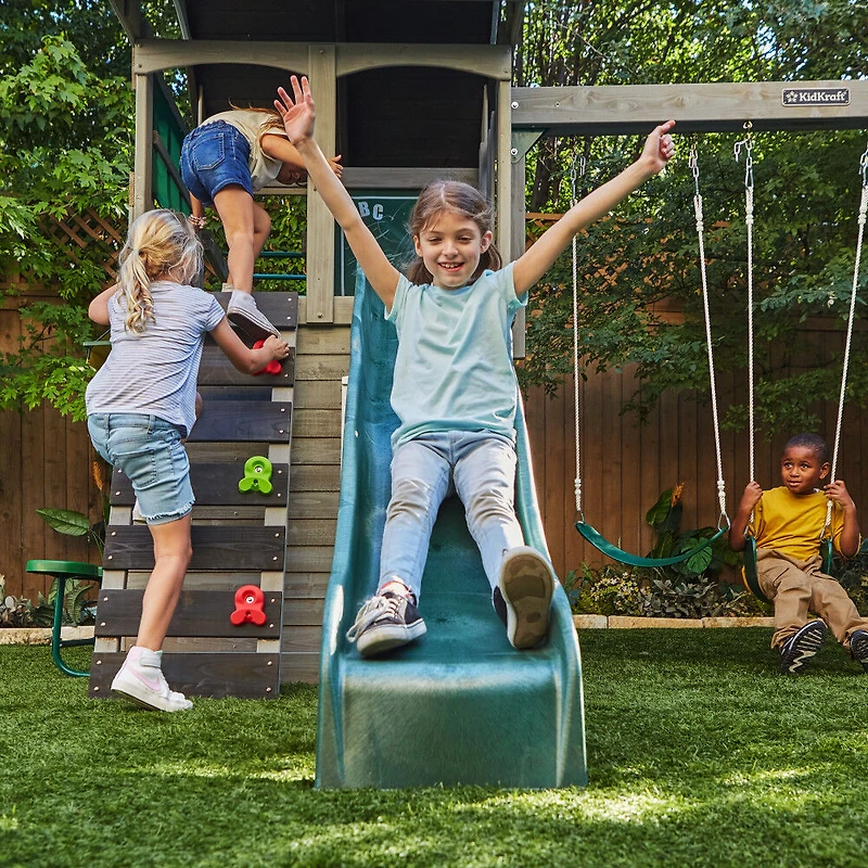 KidKraft River Canyon Wooden Swing Set / Playset with Slide, Glider and Monkey Bars