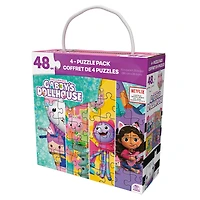 Gabby's Dollhouse, 4 Jigsaw Puzzle Bundle 48-Piece Easy Cartoon Netflix Original Show with Portable Rope Gift Box,