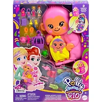 Polly Pocket Momma Monkey & Baby Playset with 2 Micro Dolls, Pets & 13 Accessories, 2-in-1 Purse & Toy